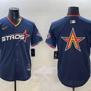 Men's Houston Astros Team Big Logo Navy 2025 City Connect With Texas Patch Limited Stitched Baseball Jersey