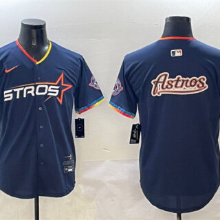 Men's Houston Astros Team Big Logo Navy 2025 City Connect With Texas Patch Limited Stitched Baseball Jersey