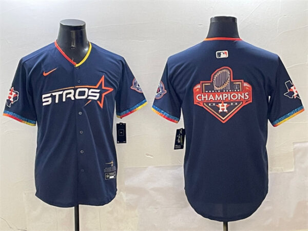 Men's Houston Astros Team Big Logo Navy 2025 City Connect With Texas Patch Limited Stitched Baseball Jersey