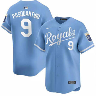 Men's Kansas City Royals #9 Vinnie Pasquantino Light Blue Alternate Limited Stitched Baseball Jersey