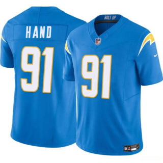 Men's Los Angeles Chargers #91 Da'Shawn Hand Blue 2024 F.U.S.E Vapor Limited Stitched Football Jersey