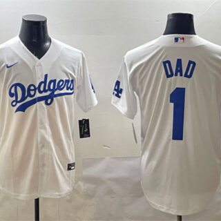 Men's Los Angeles Dodgers #1 Dad White Cool Base Stitched Baseball Jersey