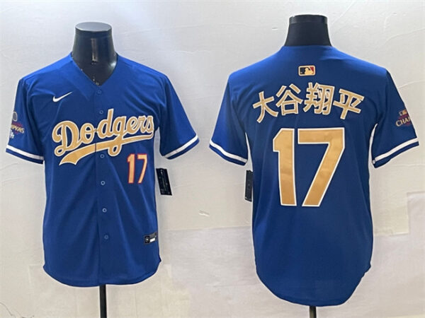 Men's Los Angeles Dodgers #17 Shohei Ohtani Royal 2025 Gold Collection Limited Stitched Baseball Jersey