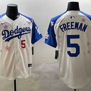 Men's Los Angeles Dodgers #5 Freddie Freeman White Royal 2025 Tokyo Series Limited Stitched Baseball Jersey