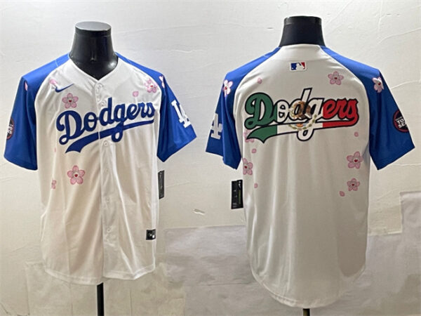 Men's Los Angeles Dodgers Team Big Logo White Royal 2025 Tokyo Series Limited Stitched Baseball Jerseys