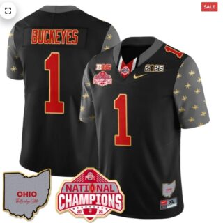 Men's Ohio State Buckeyes 2024 National Champions Limited Gold Jersey N1 Black #1 Buckeyes