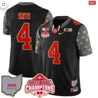 Men's Ohio State Buckeyes 2024 National Champions Limited Gold Jersey N1 Black Jeremiah Smith 4
