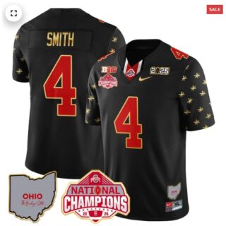 Men's Ohio State Buckeyes 2024 National Champions Limited Gold Jersey N1 Black Limited Jeremiah Smith 4