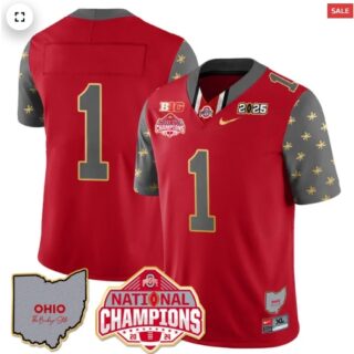 Men's Ohio State Buckeyes 2024 National Champions Limited Gold Jersey N1 Red #1 Team