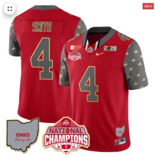 Men's Ohio State Buckeyes 2024 National Champions Limited Gold Jersey N1 Red Jeremiah Smith 4