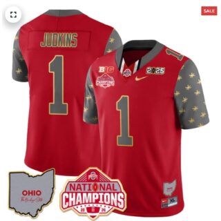 Men's Ohio State Buckeyes 2024 National Champions Limited Gold Jersey N1 Red Quinshon Judkins 1