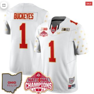 Men's Ohio State Buckeyes 2024 National Champions Limited Gold Jersey N1 White Limited #1 Buckeyes