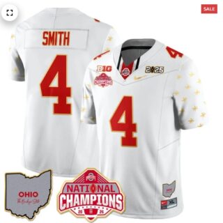 Men's Ohio State Buckeyes 2024 National Champions Limited Gold Jersey N1 White Limited Jeremiah Smith 4