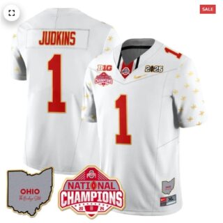 Men's Ohio State Buckeyes 2024 National Champions Limited Gold Jersey N1 White Limited Quinshon Judkins 1