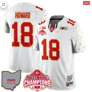 Men's Ohio State Buckeyes 2024 National Champions Limited Gold Jersey N1 White Limited Will Howard 18