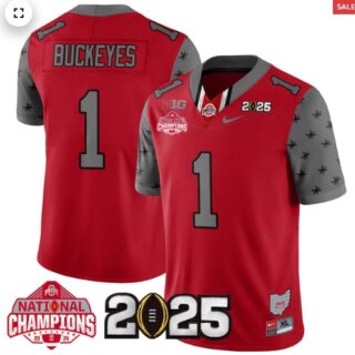 Men's Ohio State Buckeyes 2024 National Champions Limited Jersey N2 Red #1 Buckeyes
