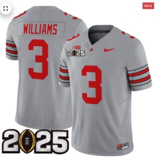 Men's Ohio State Buckeyes 'Heritage Stripe' 2025 CFP Final Patch Vapor Limited Jersey Gray Miyan Williams 3