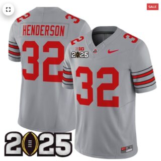 Men's Ohio State Buckeyes 'Heritage Stripe' 2025 CFP Final Patch Vapor Limited Jersey Gray Treveyon Henderson