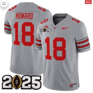 Men's Ohio State Buckeyes 'Heritage Stripe' 2025 CFP Final Patch Vapor Limited Jersey Gray Will Howard