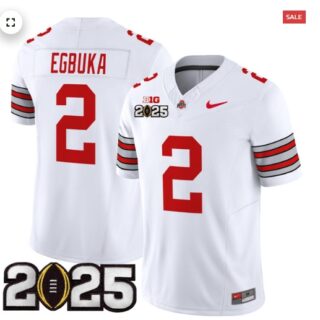 Men's Ohio State Buckeyes 'Heritage Stripe' 2025 CFP Final Patch Vapor Limited Jersey White Emeka Egbuka