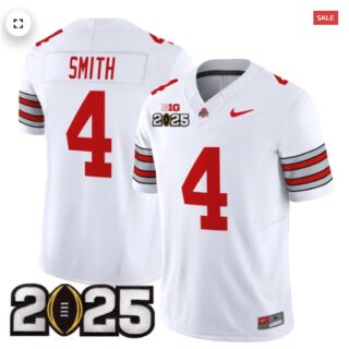 Men's Ohio State Buckeyes 'Heritage Stripe' 2025 CFP Final Patch Vapor Limited Jersey White Jeremiah Smith