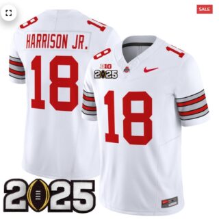 Men's Ohio State Buckeyes 'Heritage Stripe' 2025 CFP Final Patch Vapor Limited Jersey White Marvin Harrison Jr.