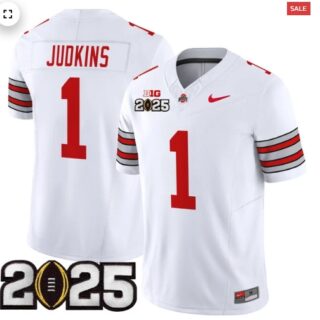 Men's Ohio State Buckeyes 'Heritage Stripe' 2025 CFP Final Patch Vapor Limited Jersey White Quinshon Judkins