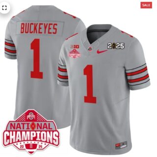 Men's Ohio State Buckeyes 'Heritage Stripe' 2025 CFP Patch National Champions Jersey All GRAY #1 Buckeyes