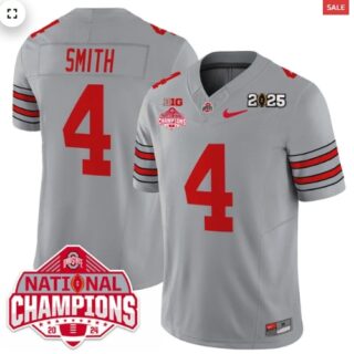 Men's Ohio State Buckeyes 'Heritage Stripe' 2025 CFP Patch National Champions Jersey All GRAY Jeremiah Smith 4