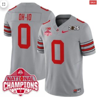 Men's Ohio State Buckeyes 'Heritage Stripe' 2025 CFP Patch National Champions Jersey All GRAY OH-IO 0