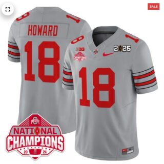 Men's Ohio State Buckeyes 'Heritage Stripe' 2025 CFP Patch National Champions Jersey All GRAY Will Howard 18