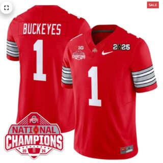 Men's Ohio State Buckeyes 'Heritage Stripe' 2025 CFP Patch National Champions Jersey #1 Buckeyes