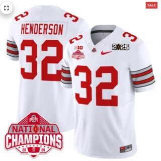 Men's Ohio State Buckeyes 'Heritage Stripe' 2025 CFP Patch National Champions Jersey Treveyon Henderson 32