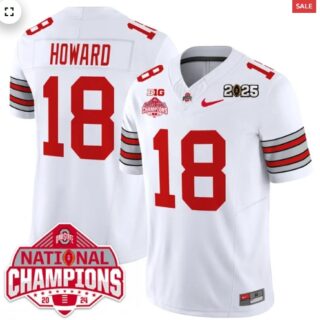 Men's Ohio State Buckeyes 'Heritage Stripe' 2025 CFP Patch National Champions Jersey Will Howard 18