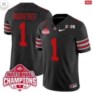 Men's Ohio State Buckeyes 'Heritage Stripe' 2025 CFP Patch National Champions Jersey black #1 Buckeyes