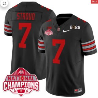 Men's Ohio State Buckeyes 'Heritage Stripe' 2025 CFP Patch National Champions Jersey black C J Stroud 7