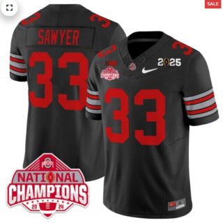 Men's Ohio State Buckeyes 'Heritage Stripe' 2025 CFP Patch National Champions Jersey black Jack Sawyer 33