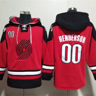 Men's Portland Trail Blazers #00 Scoot Henderson Red Lace-Up Pullover Hoodie