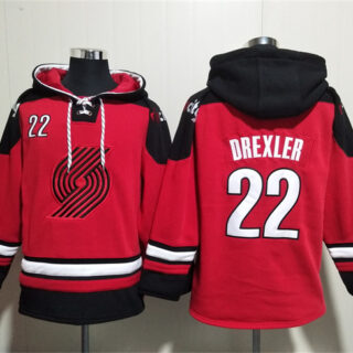 Men's Portland Trail Blazers #22 Clyde Drexler Red Lace-Up Pullover Hoodie