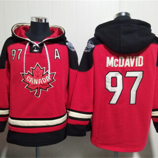 Men's Team Canada #97 Connor McDavid Red Black Ageless Must-Have Lace-Up Pullover Hoodie