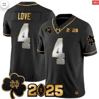 Notre Dame Fighting Irish 2025 CFP Final Patch Gold Vapor Limited Jersey Black Limited Jeremiyah Love