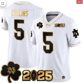 Notre Dame Fighting Irish 2025 CFP Final Patch Gold Vapor Limited Jersey White Gold Beaux Collins