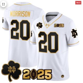 Notre Dame Fighting Irish 2025 CFP Final Patch Gold Vapor Limited Jersey White Gold Benjamin Morrison