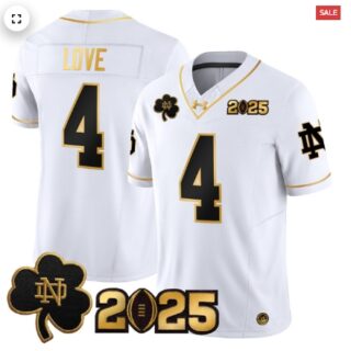 Notre Dame Fighting Irish 2025 CFP Final Patch Gold Vapor Limited Jersey White Gold Jeremiyah Love