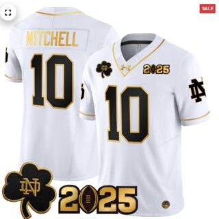 Notre Dame Fighting Irish 2025 CFP Final Patch Gold Vapor Limited Jersey White Gold Kris Mitchell