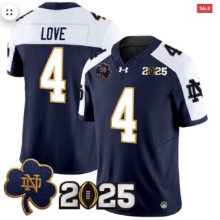 Notre Dame Fighting Irish 2025 CFP Final Patch Vapor Limited Jersey Navy Alternate Jeremiyah Love