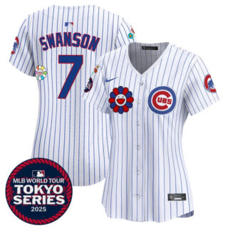 Women's Chicago Cubs #7 Dansby Swanson White 2025 Tokyo Series Limited Stitched Baseball Jersey(Run Small)