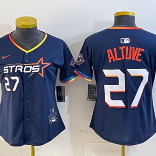 Women's Houston Astros #27 Jose Altuve Navy 2025 City Connect With Texas Patch Limited Stitched Baseball Jersey(Run Small)