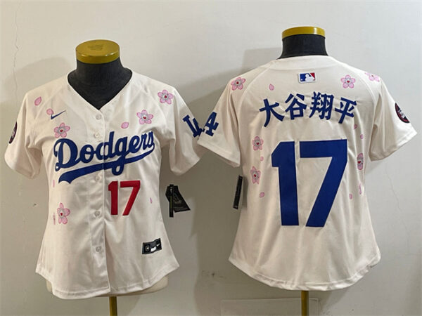 Women's Los Angeles Dodgers #17 Shohei Ohtani Cream 2025 Tokyo Series Limited Stitched Baseball Jersey(Run Small)