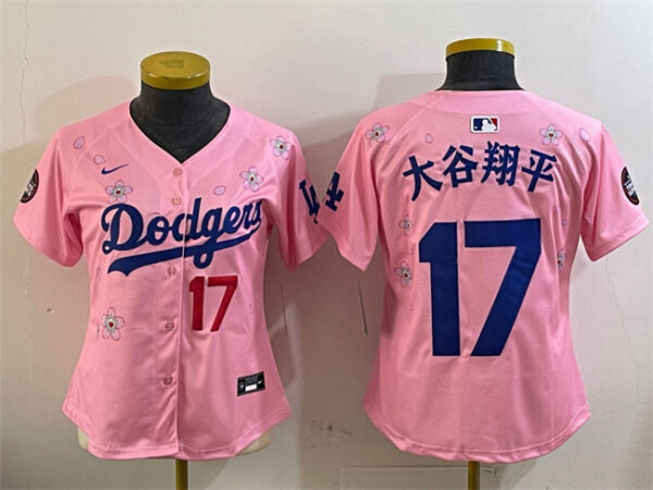 Women's Los Angeles Dodgers #17 Shohei Ohtani Pink 2025 Tokyo Series Limited Stitched Baseball Jersey(Run Small)